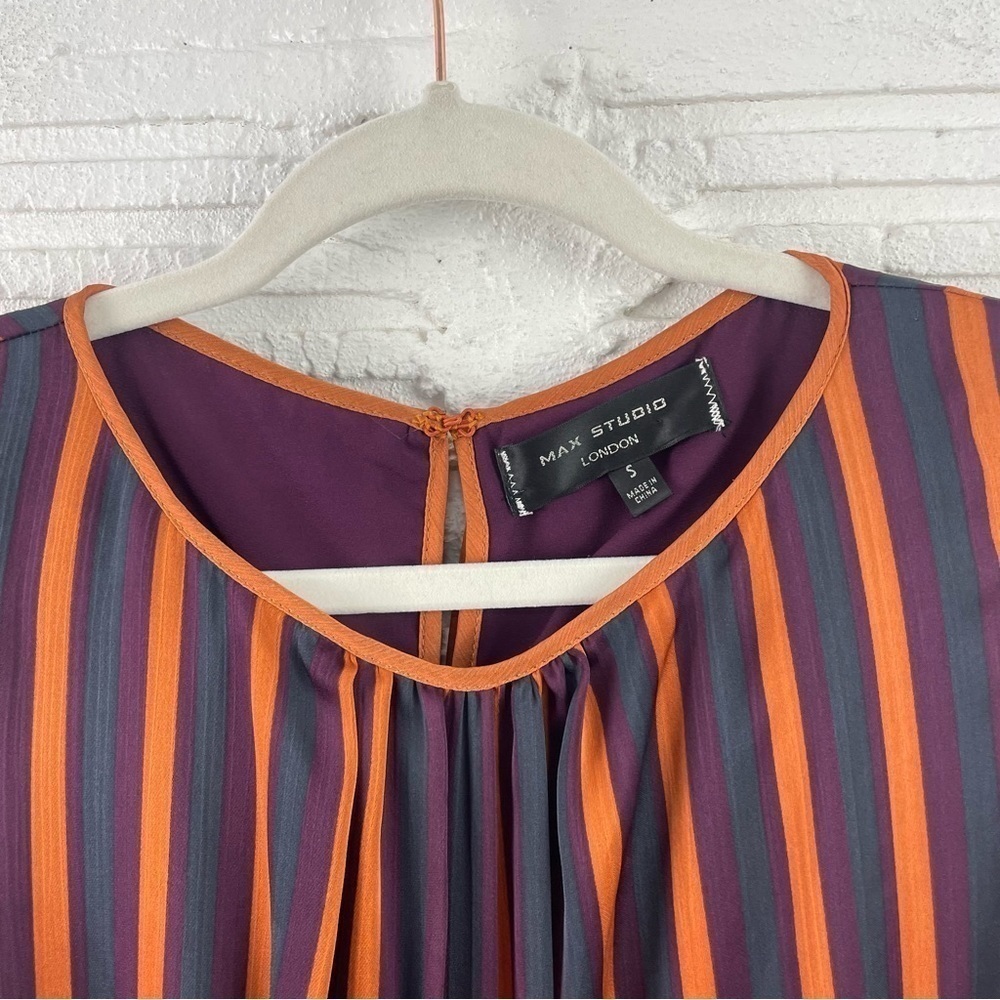 Max Studio London Sleeveless Midi Dress Silky Flowy V-Neck Multi Color Stripe S - Picture 3 of 16